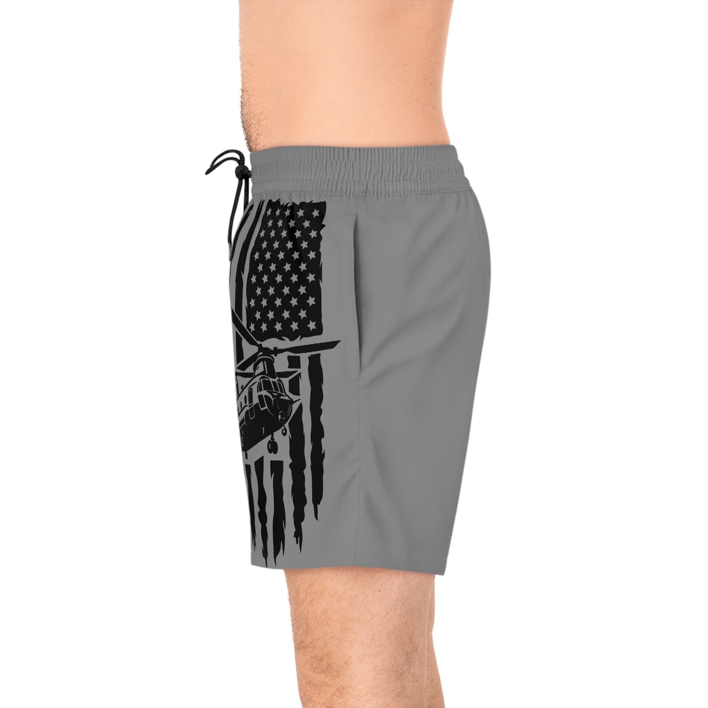 Men's Swim Shorts — Black American Flag Chinook Helicopter Graphic