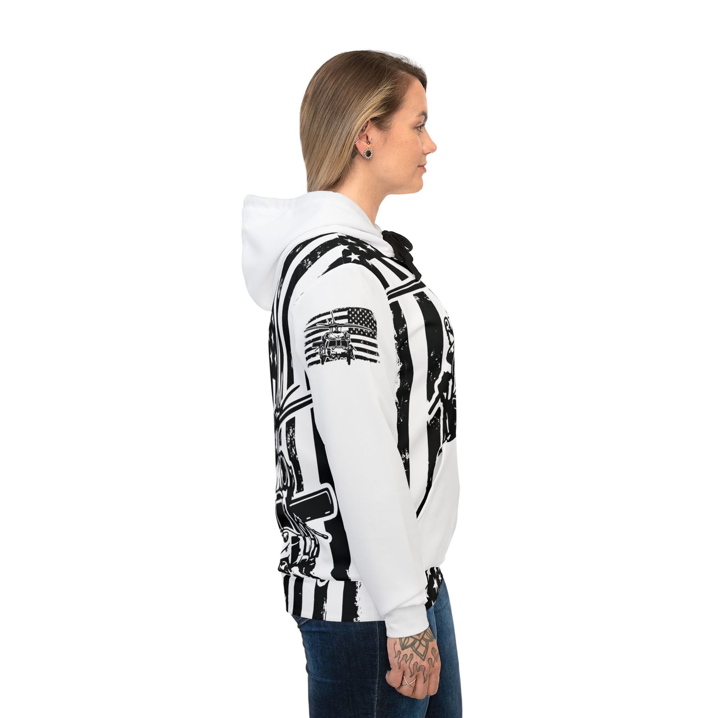 Military Helicopter Flag Hoodie – Black & White Army Aviation Graphic