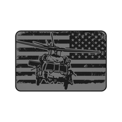 Blackhawk Helicopter American Flag Desk Mat — Military Pilot Gaming Desk Pad