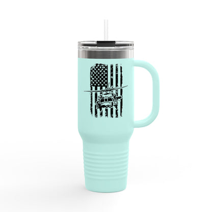 40oz Insulated Travel Mug — American Flag with Blackhawk Graphic
