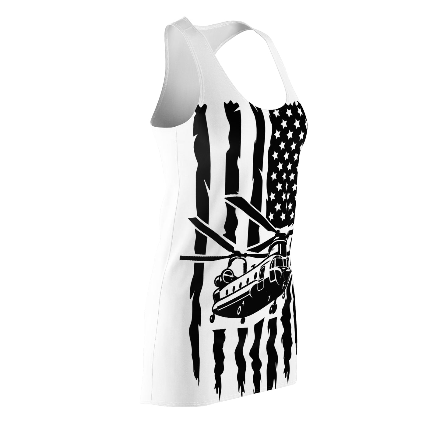 Racerback Dress — Monochrome US Flag with Chinook Graphic