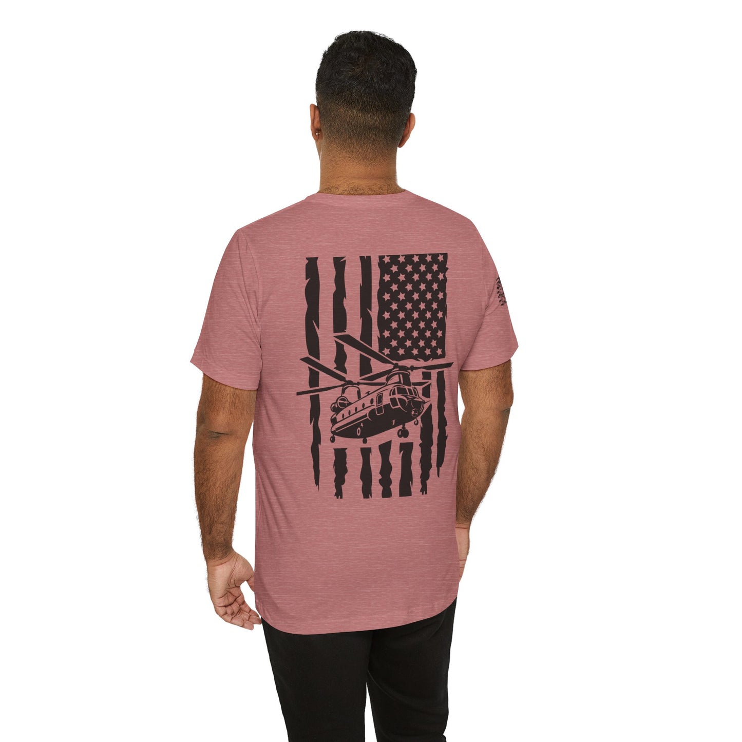 Chinook Helicopter American Flag Tee — Military Aviation Graphic T-Shirt