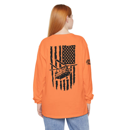 Chinook Helicopter American Flag Long Sleeve Tee