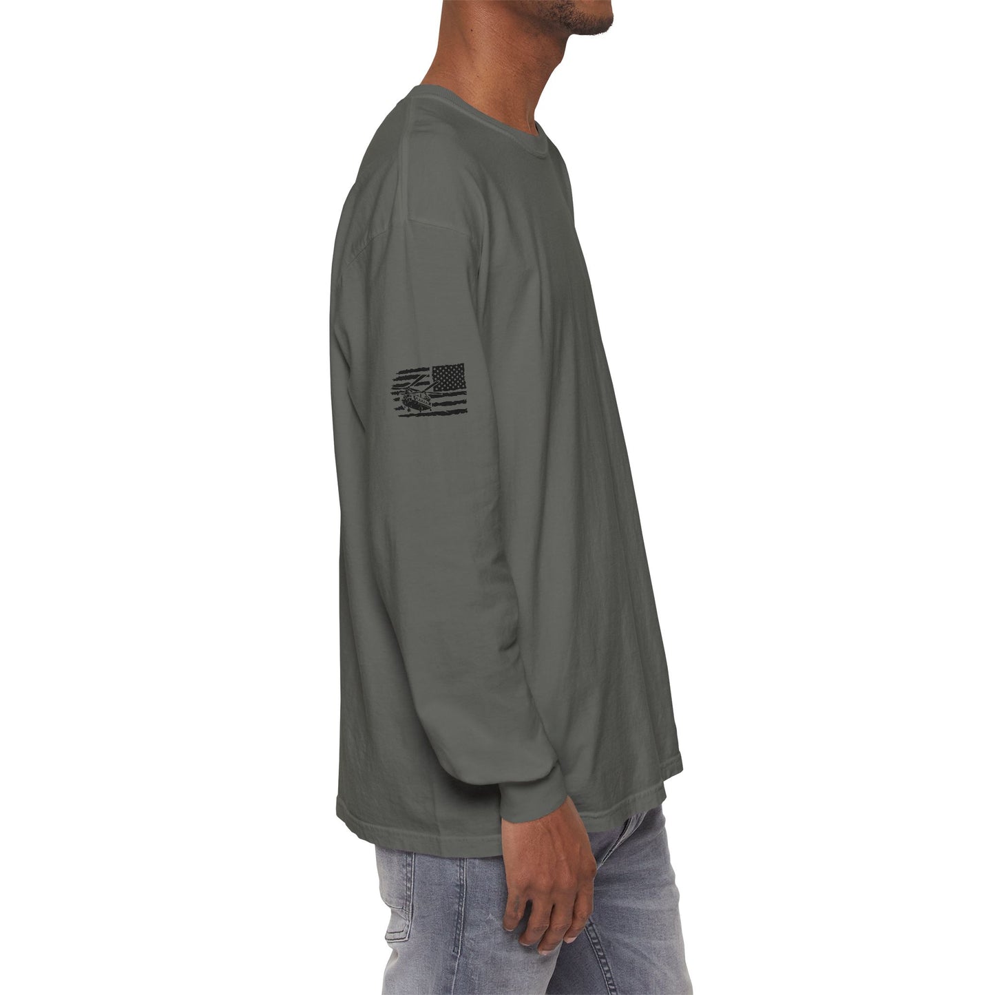 Chinook Helicopter American Flag Long Sleeve Tee