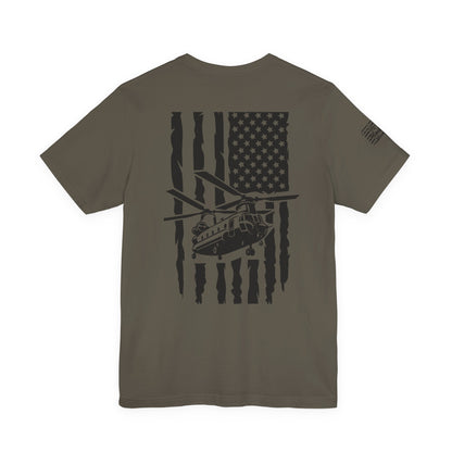 Chinook Helicopter American Flag Tee — Military Aviation Graphic T-Shirt