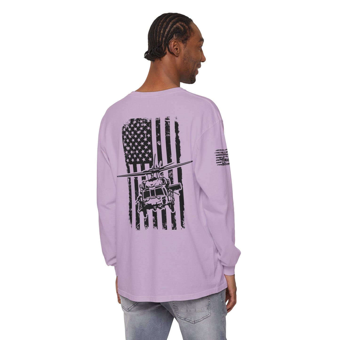 Blackhawk Helicopter Flag Long Sleeve Tee