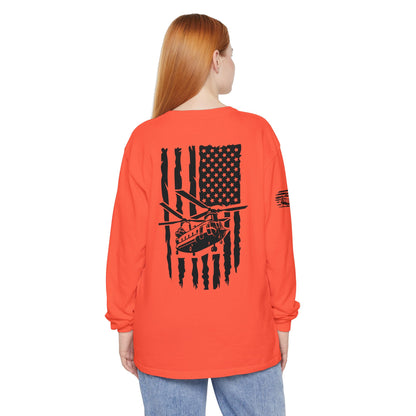 Chinook Helicopter American Flag Long Sleeve Tee