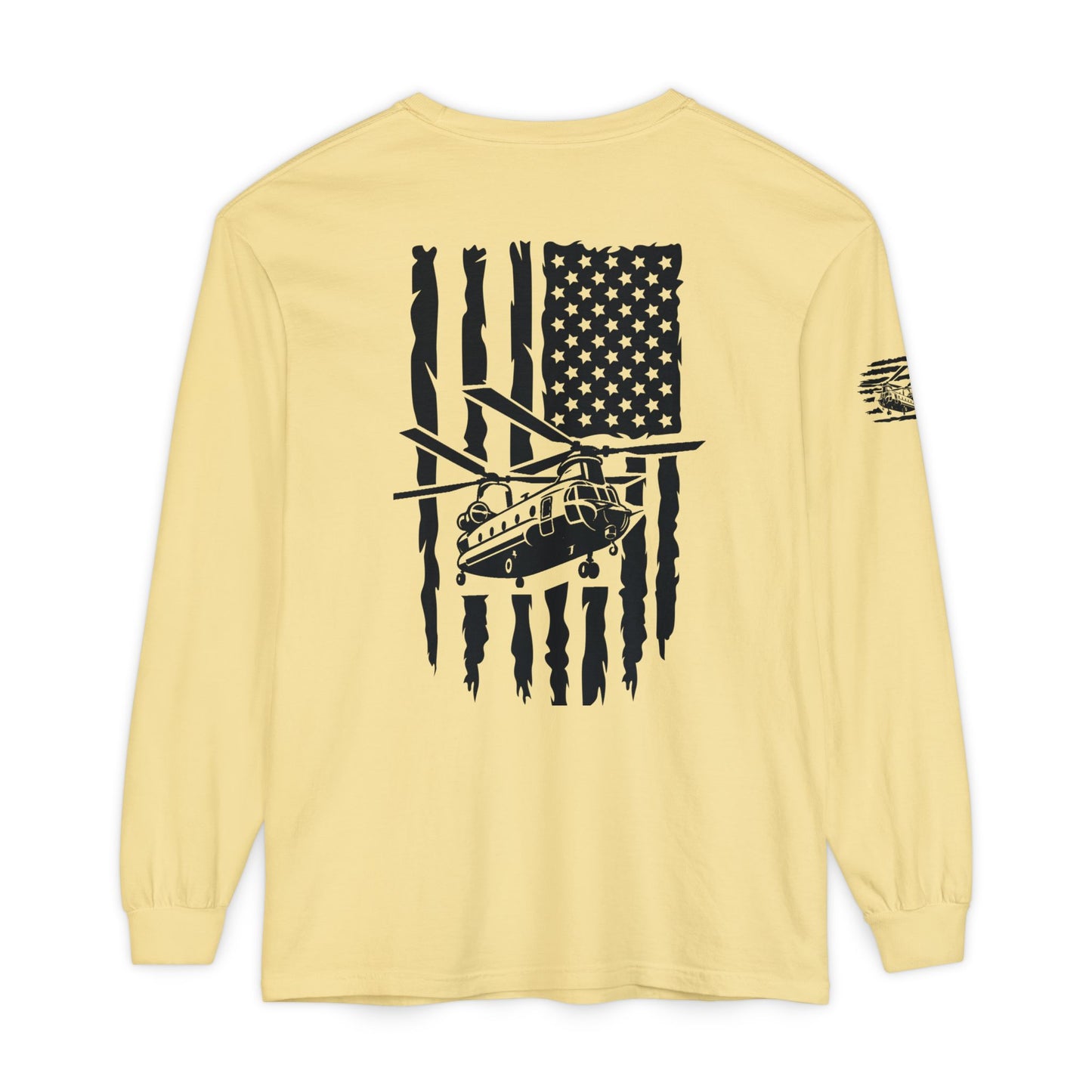 Chinook Helicopter American Flag Long Sleeve Tee