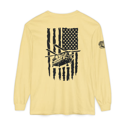 Chinook Helicopter American Flag Long Sleeve Tee