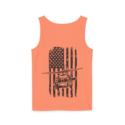 Military Blackhawk Helicopter Flag Tank Top — Vintage USA Rescue Chopper Design