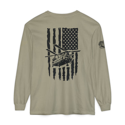 Chinook Helicopter American Flag Long Sleeve Tee