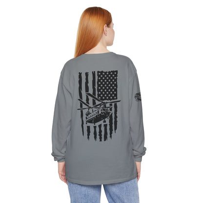 Chinook Helicopter American Flag Long Sleeve Tee