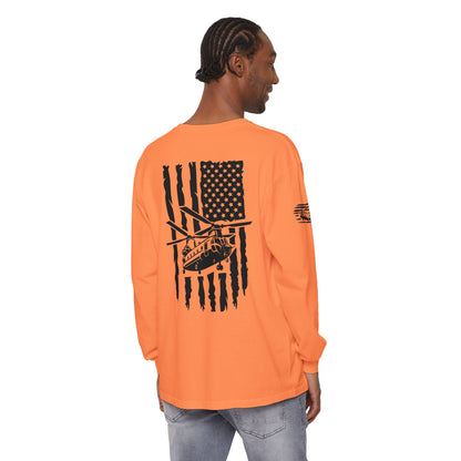 Chinook Helicopter American Flag Long Sleeve Tee
