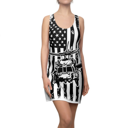 American Blackhawk Helicopter Racerback Dress — Patriotic Black & White Military Design