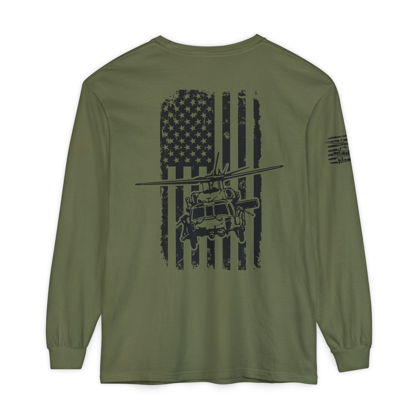 Blackhawk Helicopter Flag Long Sleeve Tee