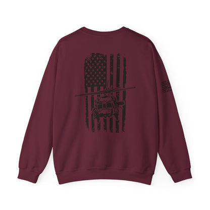 Crewneck Sweatshirt - American Flag Blackhawk Helicopter Graphic (Back Print)