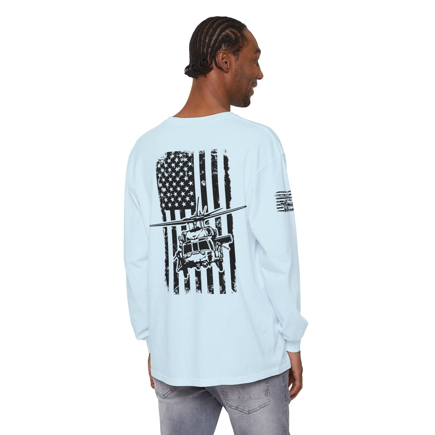 Blackhawk Helicopter Flag Long Sleeve Tee