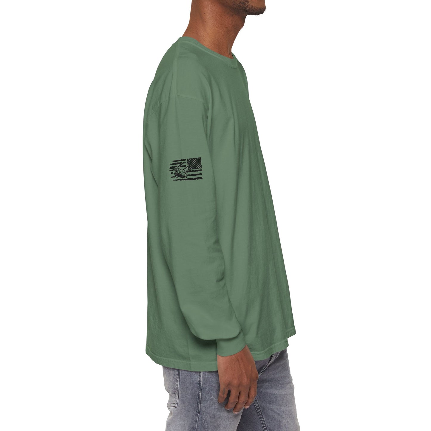 Chinook Helicopter American Flag Long Sleeve Tee