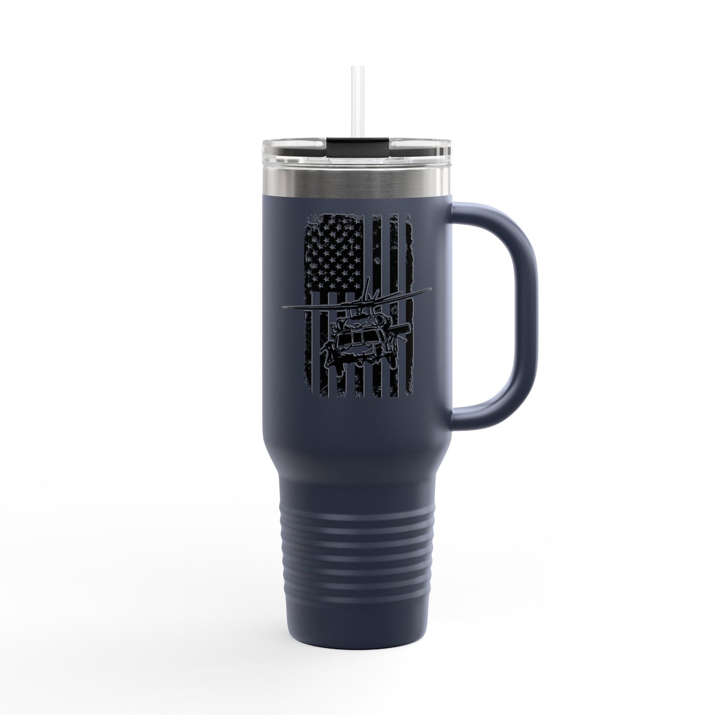 40oz Insulated Travel Mug — American Flag with Blackhawk Graphic