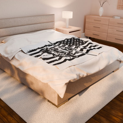Military Helicopter American Flag Velveteen Plush Blanket
