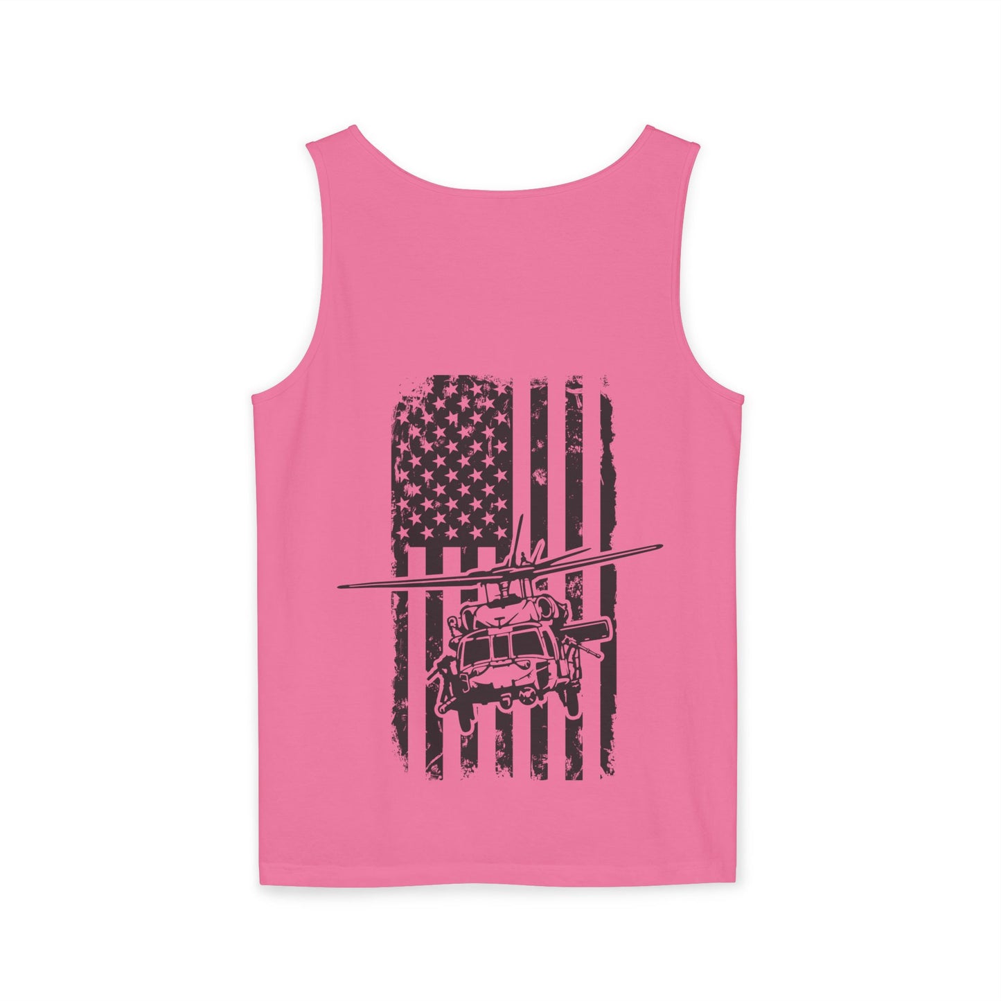 Military Blackhawk Helicopter Flag Tank Top — Vintage USA Rescue Chopper Design