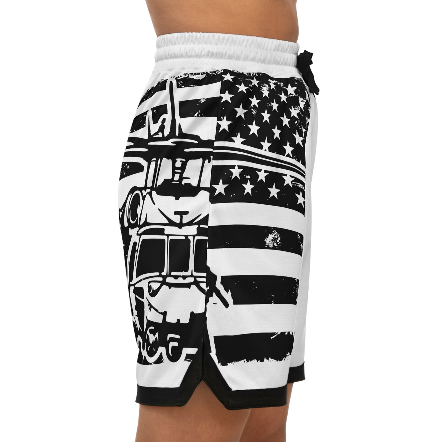 American Flag Helicopter Basketball Shorts — Patriotic AOP Athletic Shorts