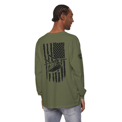 Chinook Helicopter American Flag Long Sleeve Tee