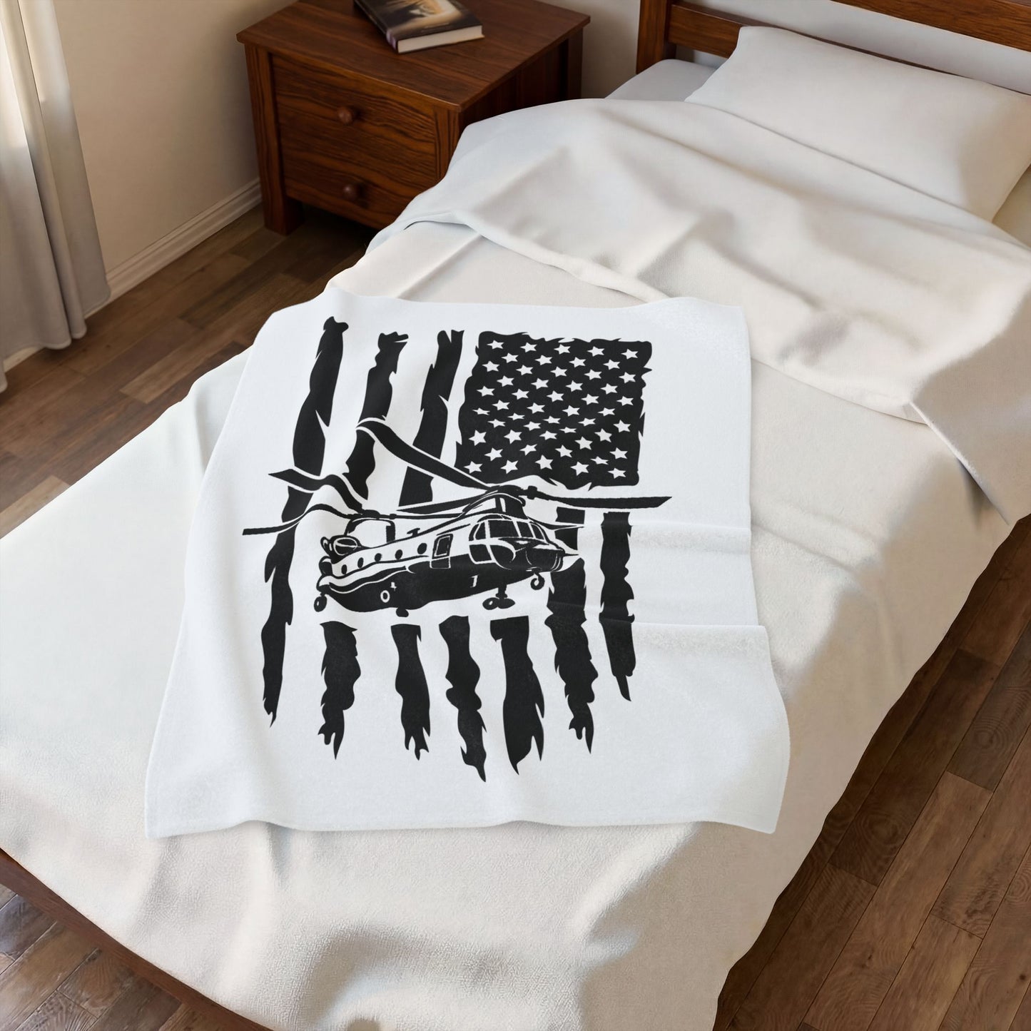 Military Chinook Helicopter American Flag Velveteen Plush Blanket