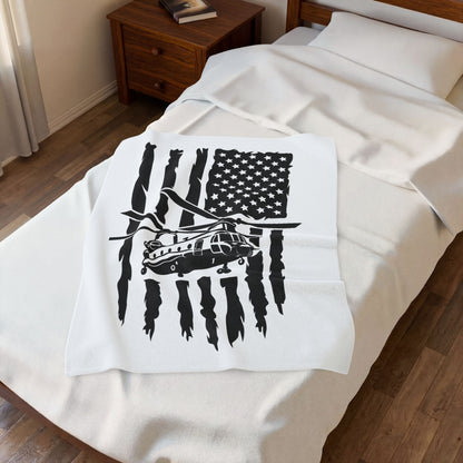 Military Chinook Helicopter American Flag Velveteen Plush Blanket