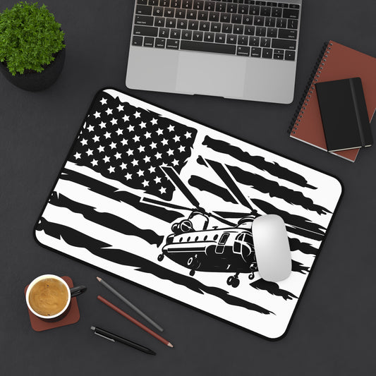 Chinook Helicopter American Flag Desk Mat — Military Aviation Mouse Pad