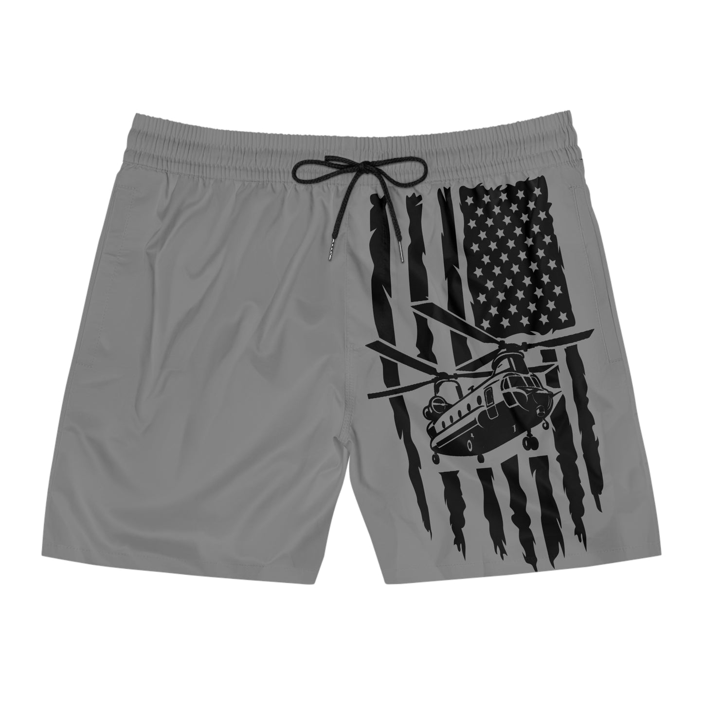 Men's Swim Shorts — Black American Flag Chinook Helicopter Graphic