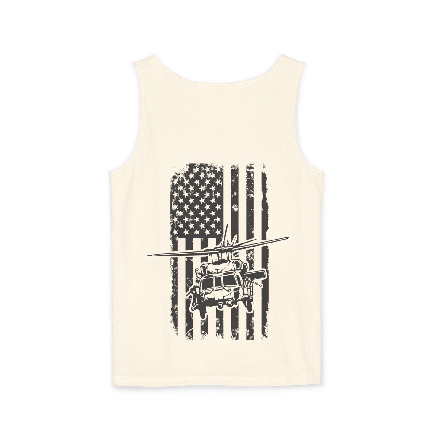 Military Blackhawk Helicopter Flag Tank Top — Vintage USA Rescue Chopper Design