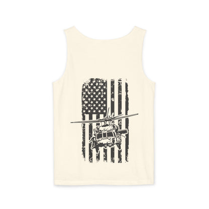 Military Blackhawk Helicopter Flag Tank Top — Vintage USA Rescue Chopper Design