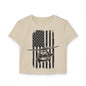 Women's Crop Tee — Distressed American Flag with Blackhawk Helicopter
