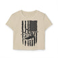 Women's Crop Tee — Distressed American Flag with Chinook Helicopter