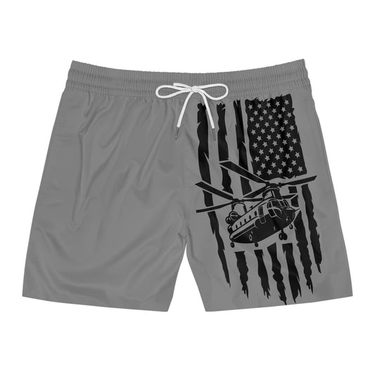 Men's Swim Shorts — Black American Flag Chinook Helicopter Graphic