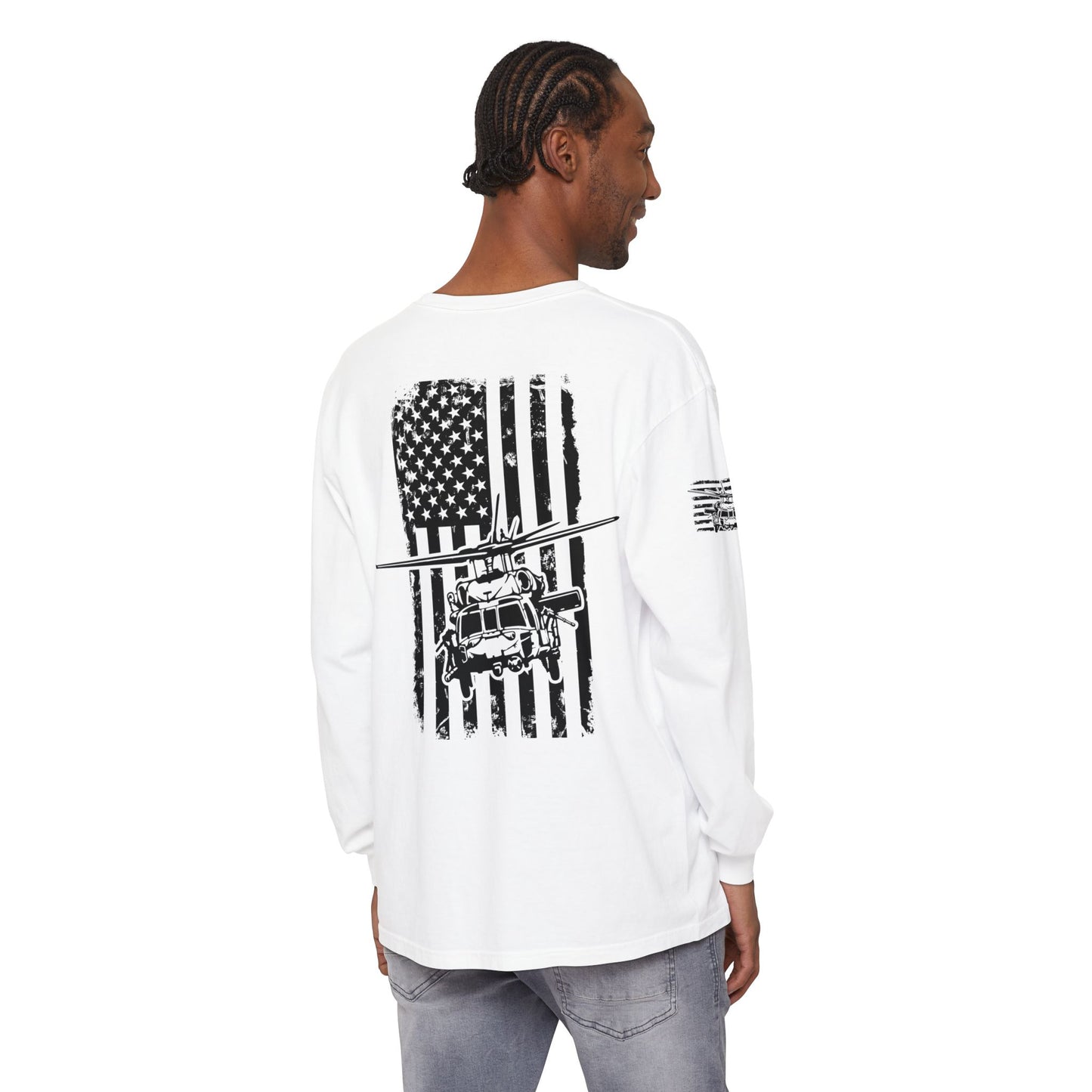 Blackhawk Helicopter Flag Long Sleeve Tee