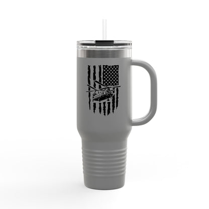 40oz Insulated Travel Mug — American Flag with Chinook Helicopter Graphic