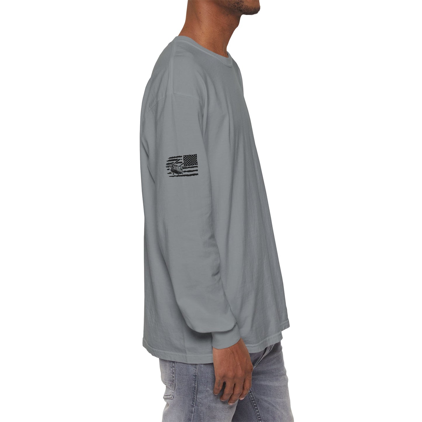 Chinook Helicopter American Flag Long Sleeve Tee