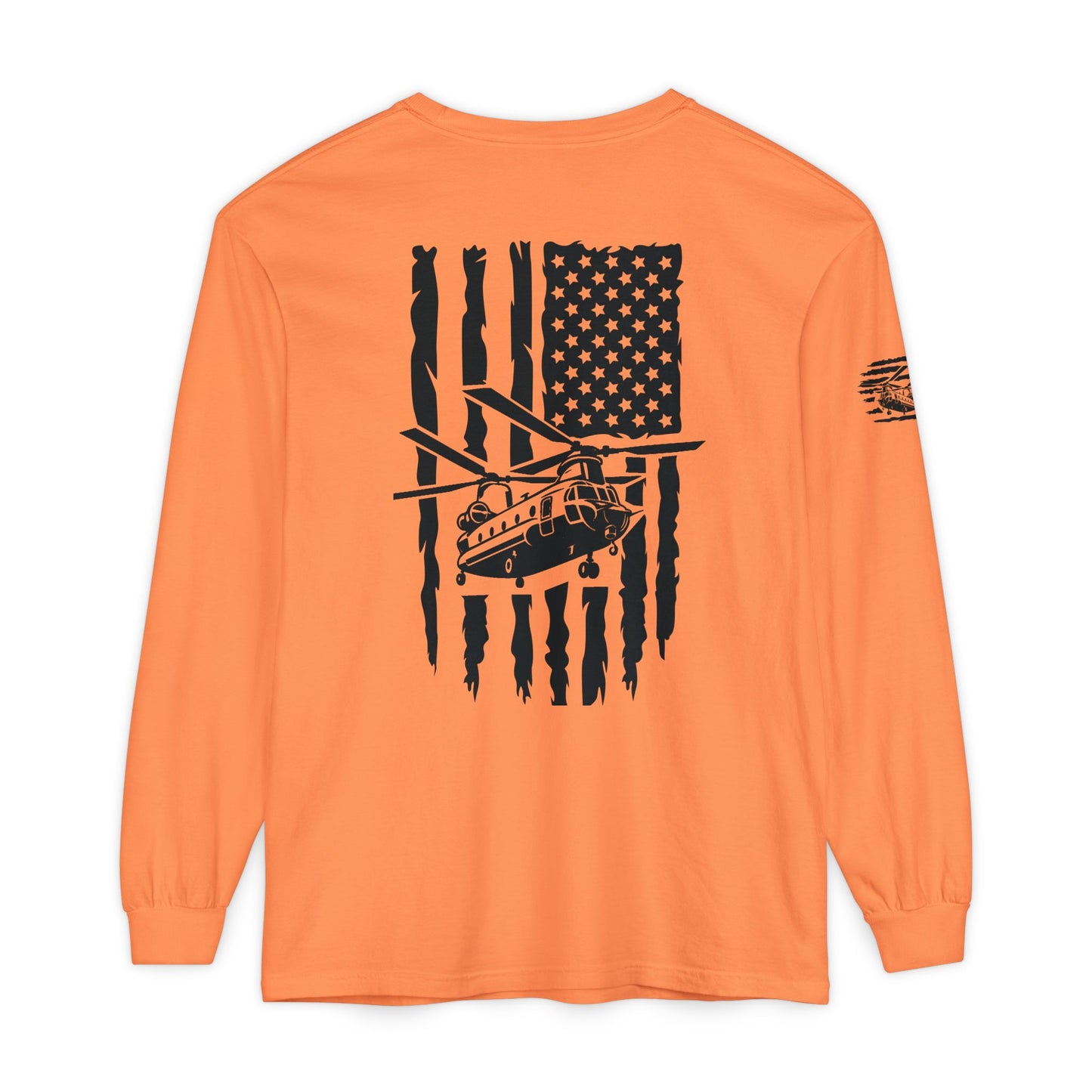 Chinook Helicopter American Flag Long Sleeve Tee