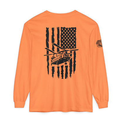 Chinook Helicopter American Flag Long Sleeve Tee