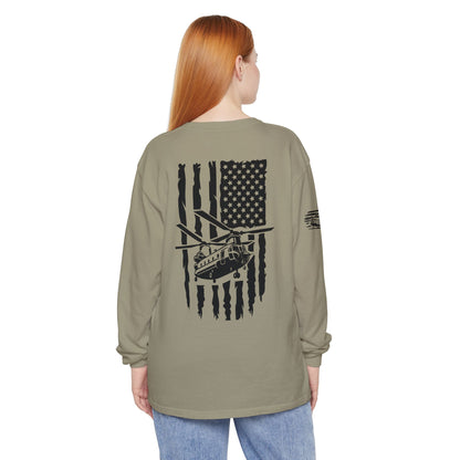 Chinook Helicopter American Flag Long Sleeve Tee
