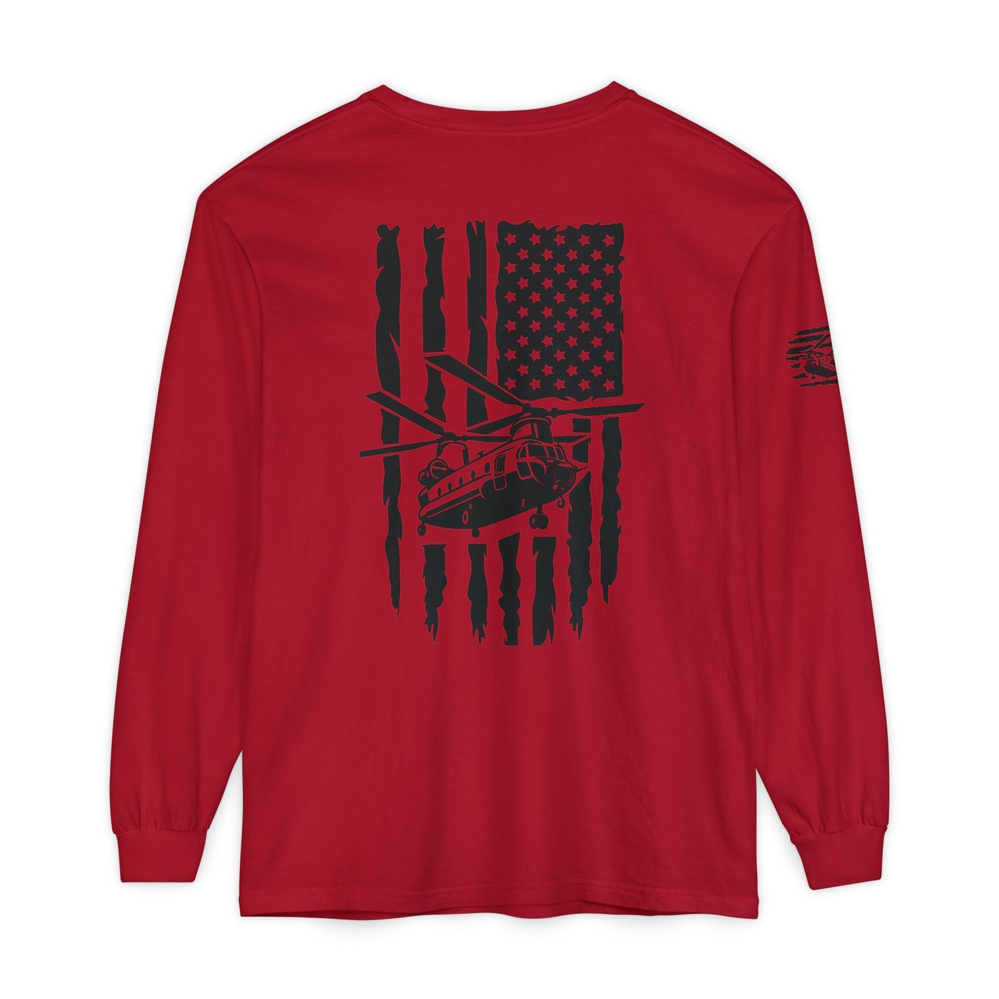 Chinook Helicopter American Flag Long Sleeve Tee