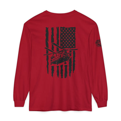 Chinook Helicopter American Flag Long Sleeve Tee