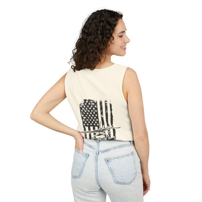 Military Blackhawk Helicopter Flag Tank Top — Vintage USA Rescue Chopper Design