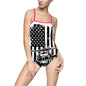 American Flag Blackhawk Helicopter One-Piece Swimsuit — Patriotic Beachwear for Women