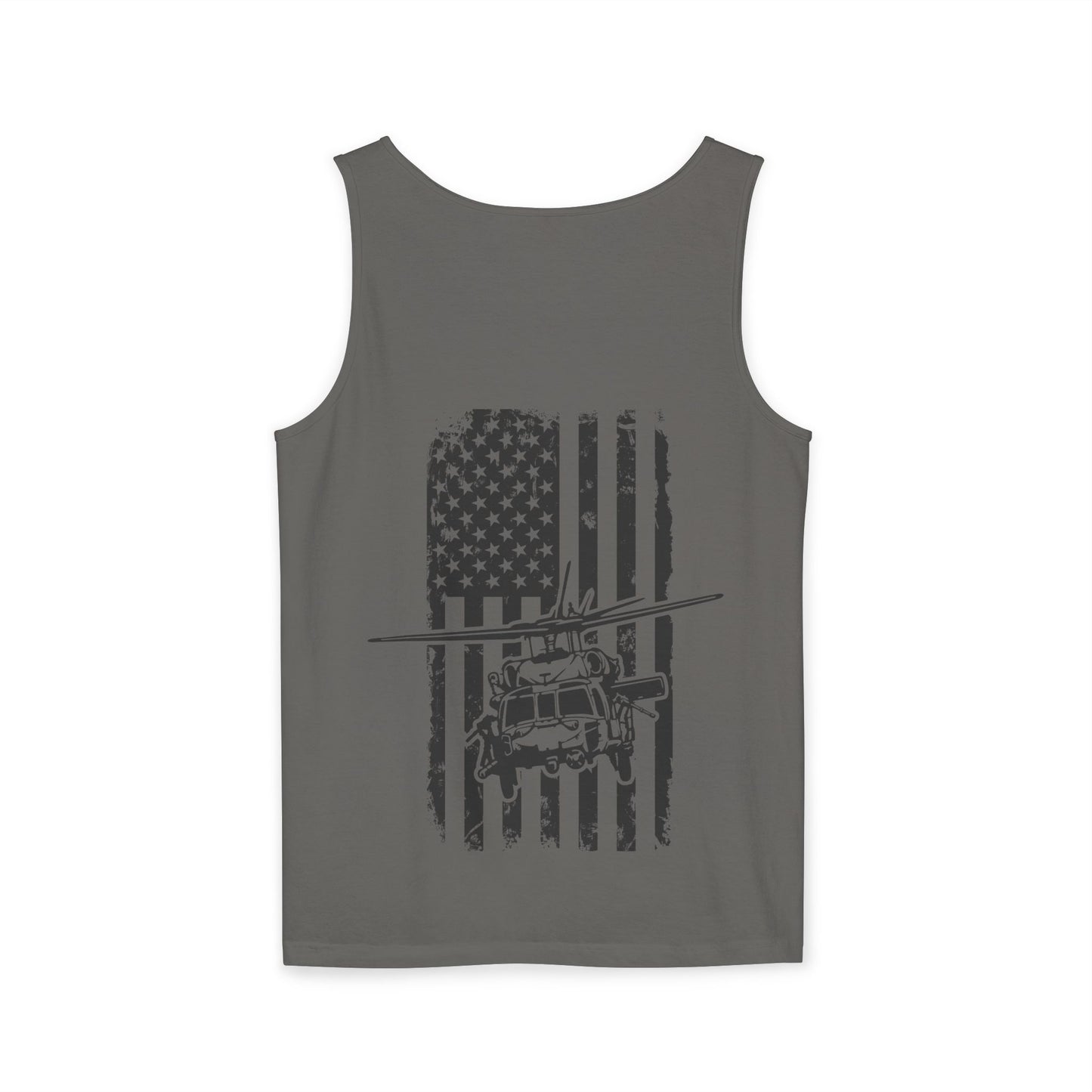 Military Blackhawk Helicopter Flag Tank Top — Vintage USA Rescue Chopper Design