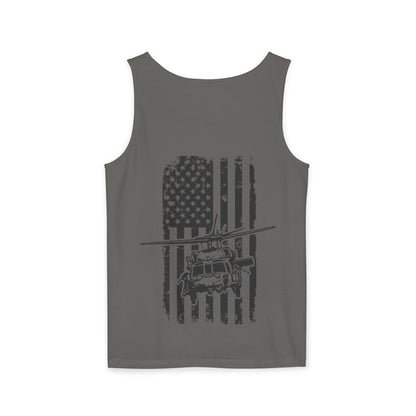 Military Blackhawk Helicopter Flag Tank Top — Vintage USA Rescue Chopper Design