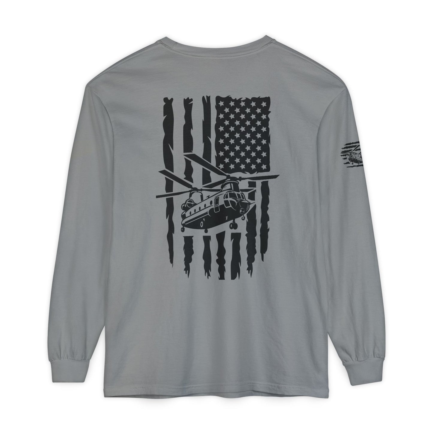Chinook Helicopter American Flag Long Sleeve Tee