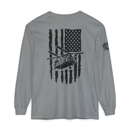 Chinook Helicopter American Flag Long Sleeve Tee